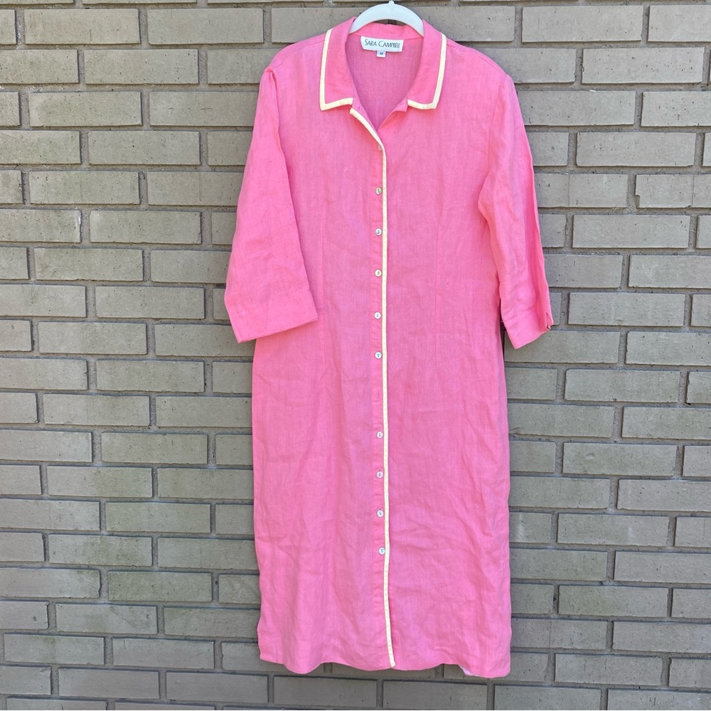 Sara Campbell 100% Linen Shirt Dress Size 12 Button Front